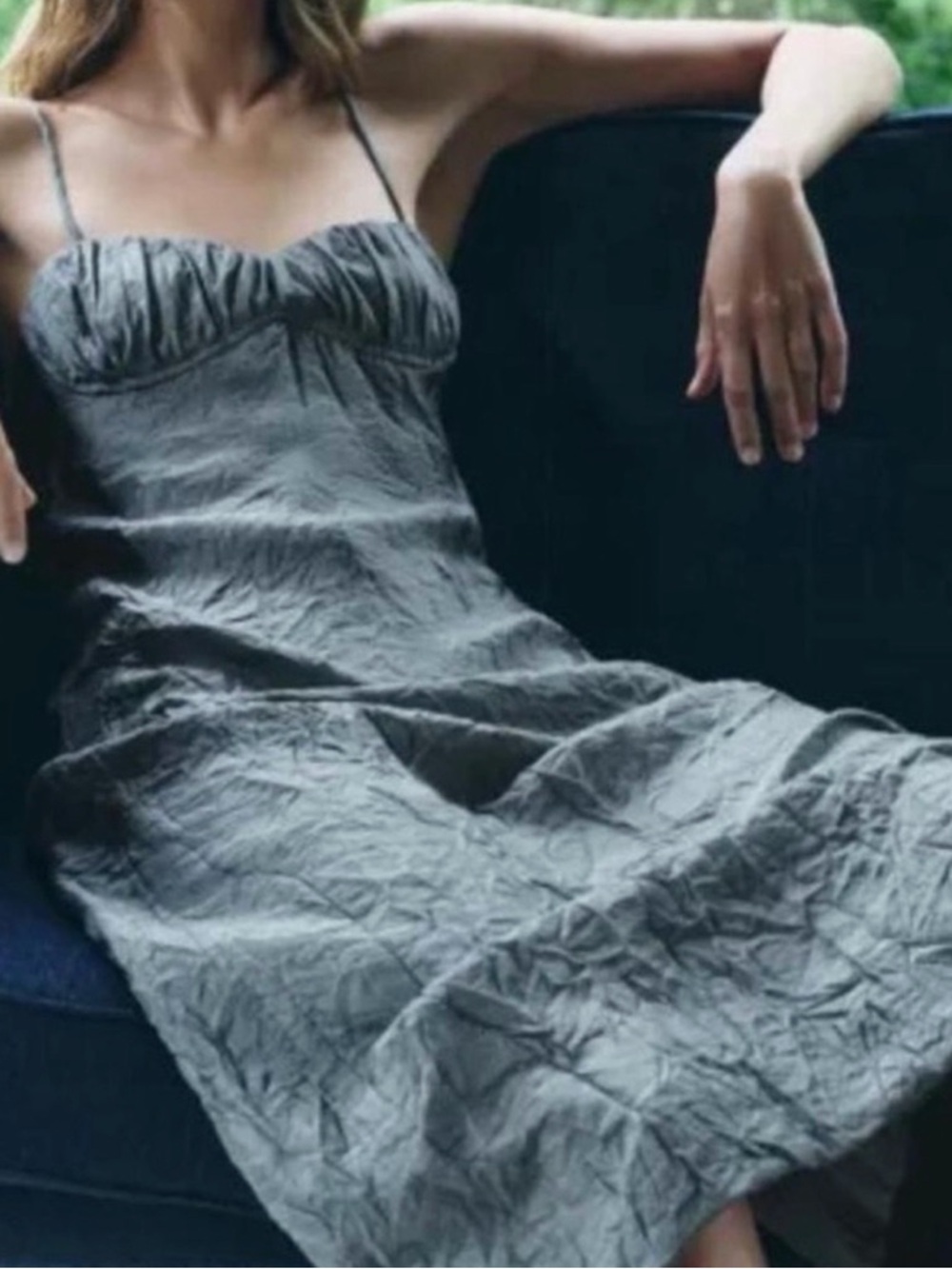 Zara Wrinkled Effect Midi Dress Grey S